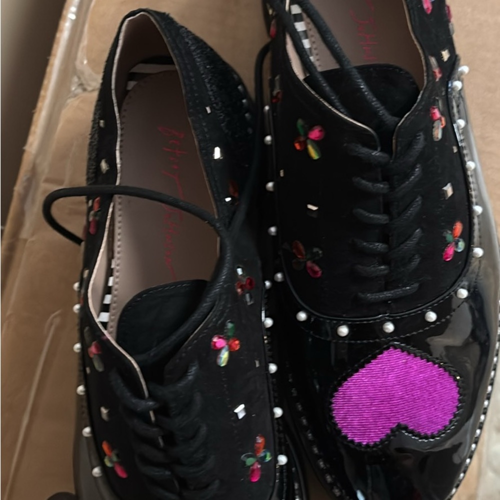 Betsey Johnson Black Embellished Oxfords